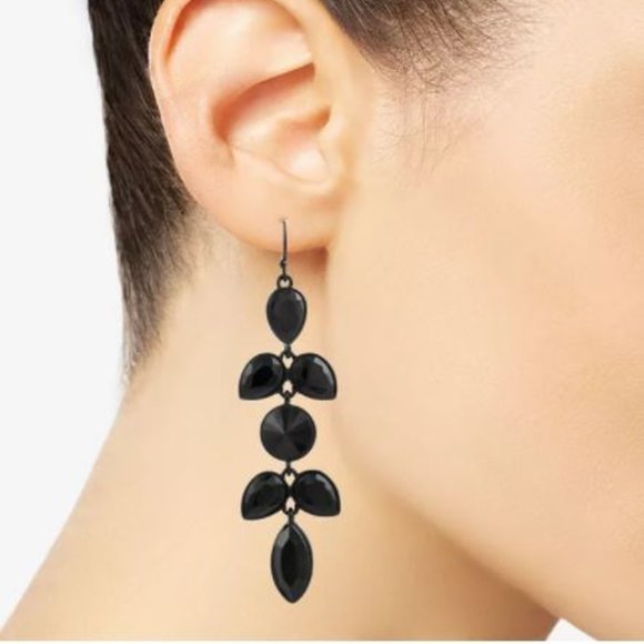Guess Black-Tone Jet Stone Drop Earrings NWT - Picture 1 of 5